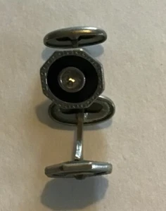 Damen oder Herren Manschettenknöpfe - Strass Mitte schwarzer Hintergrund - künstlicher Silberrand - Bild 1 von 2