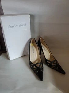 Charles David Size 10 New In Box Black Leather Heels Pumps Pointy Toe NIB - Picture 1 of 13