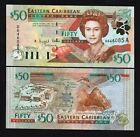 East Caribbean States 50 Ecs Dollars P-40 A 2000 Queen Elizabeth Turtle Unc Note