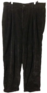 Pantaloni vintage Ralph Lauren Chaps in velluto a coste neri 36x32 polsini dritti larghi peppy - Foto 1 di 5