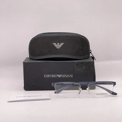 Мужские квадратные очки Emporio Armani с половинным ободком EA1147B серебристые/голубые - Изображение 1 из 4