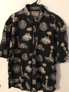 L Men's BIT & BRIDLE Vintage Black Classic Trucks Hawaiian Shirt NEVER WORN - Picture 1 of 5