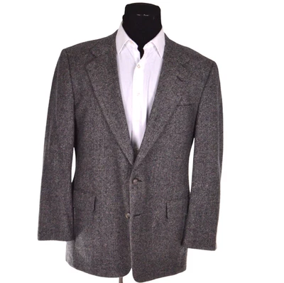 Jos A Bank Mens Sportcoat 44R Grey Herringbone Tweed 100% Wool Vintage USA - Image 1 of 4