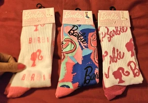 3 PAIR BARBIE DOLL GIRL 💒 👧 SOCKS CREW 1 SZ SHOE MEN/WOMEN 👟STOCKING STUFFER  - Picture 1 of 9