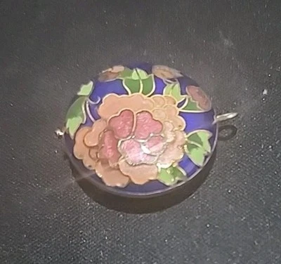 Beautiful Round Pink, Green And Blue Cloisonné Pendant 1" Double Sided  - Image 1 of 4