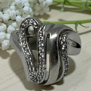 Vintage Sterling Silver 925 Swirl Ring Cubic Zirconia Modernist Wave Size 7.5 - Picture 1 of 13
