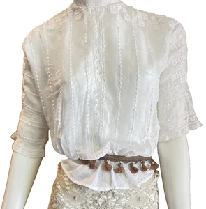Antique Victorian Edwardian High Neck Blouse Sheer button back - Picture 1 of 10