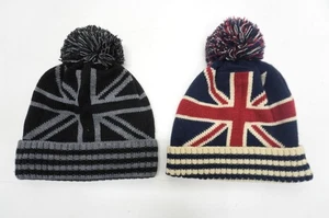 Union Jack Winter Hat Bobble Hat 2 Colours Thick Comfortable Warm Knitted Beanie - Picture 1 of 3