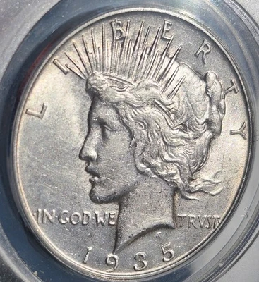 1935 S Peace Dollar AU 55  ANACS Silver $1 Coin - Image 1 of 4