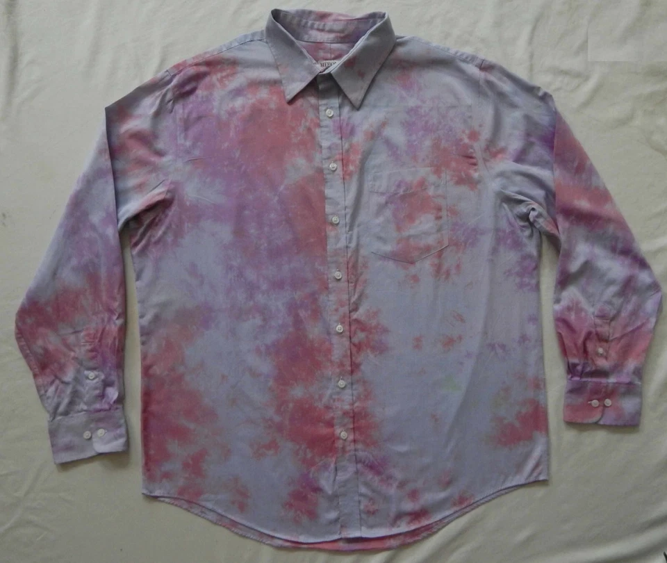 Camisa Tie Dye Rosa Púrpura Azul Manga Larga Abotonada - XL Para Hombre Hecha a Mano Foto 1 de 4