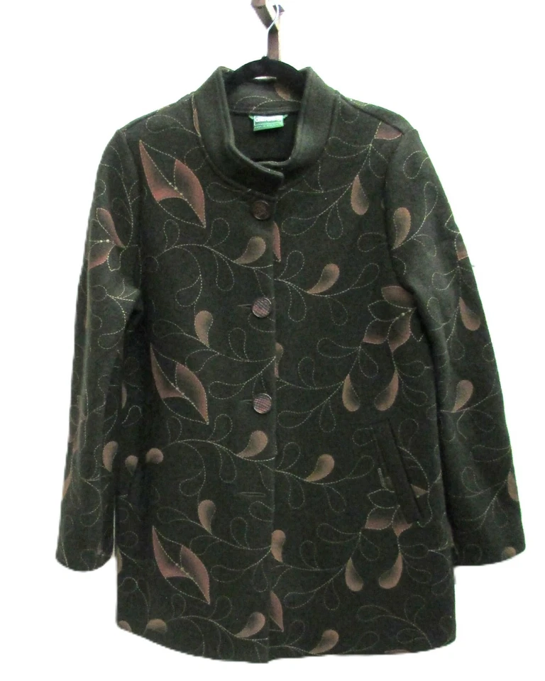 Chaqueta de Lana Geiger Mujer Verde Oliva y Marrón Estampado Floral Hasta la Cintura Talla XL Foto 1 de 2