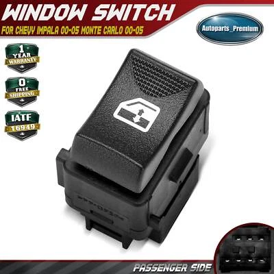 Interruptor de ventana eléctrica derecho pasajero para Chevy Impala 2000-2005 Monte Carlo 00-05 Foto 1 de 4