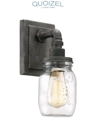 Set of 2 Quoizel Squire 12" Tall Industrial Rustic Black Bath Sconces SQR8701RK  - Image 1 of 3