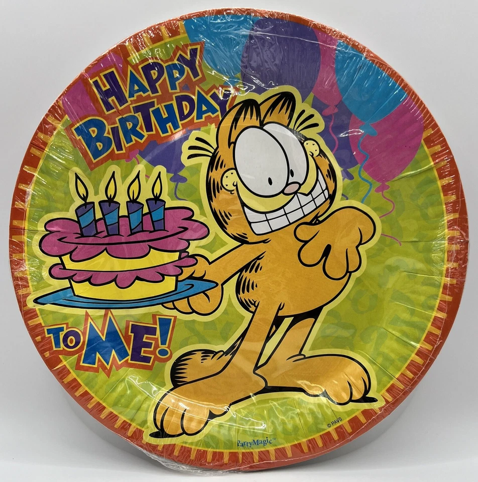 Garfield Birthday Party Rare Retro Cartoon Character Cat 9" Paper Dinner Plates - Image 1 of 1