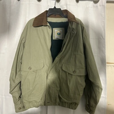 Forest Club By Rainforest Fleece Lines Bomber Jacket Leather Trim Men’s Medium - Image 1 of 4