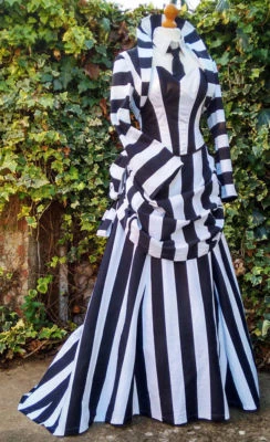 Beetlejuice Cosplay Disfraz Vestido Medieval Vestido Blanco y Negro Rayas Vestido Foto 1 de 2