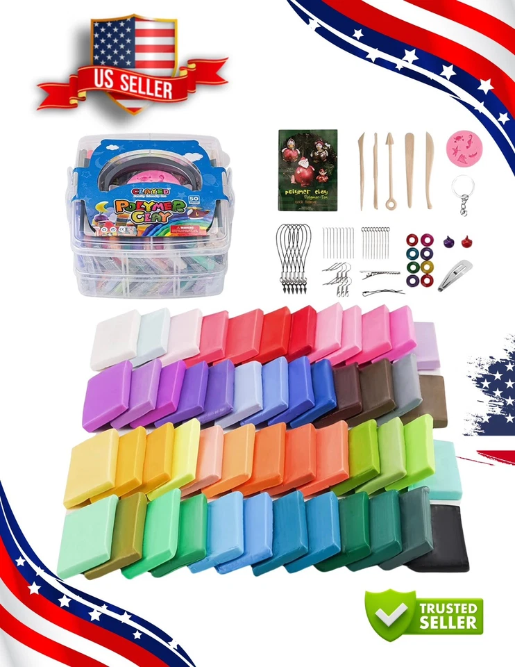 50 Colors Polymer Clay Kit Oven Bake Clay Model Clay Non-Sticky Non-Toxic DIY - Image 1 of 4