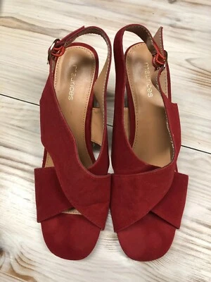 Women's MAURICES Fourth Of July Red Criss Cross Faux Suede High Heel Sandal 9 - Image 1 of 4