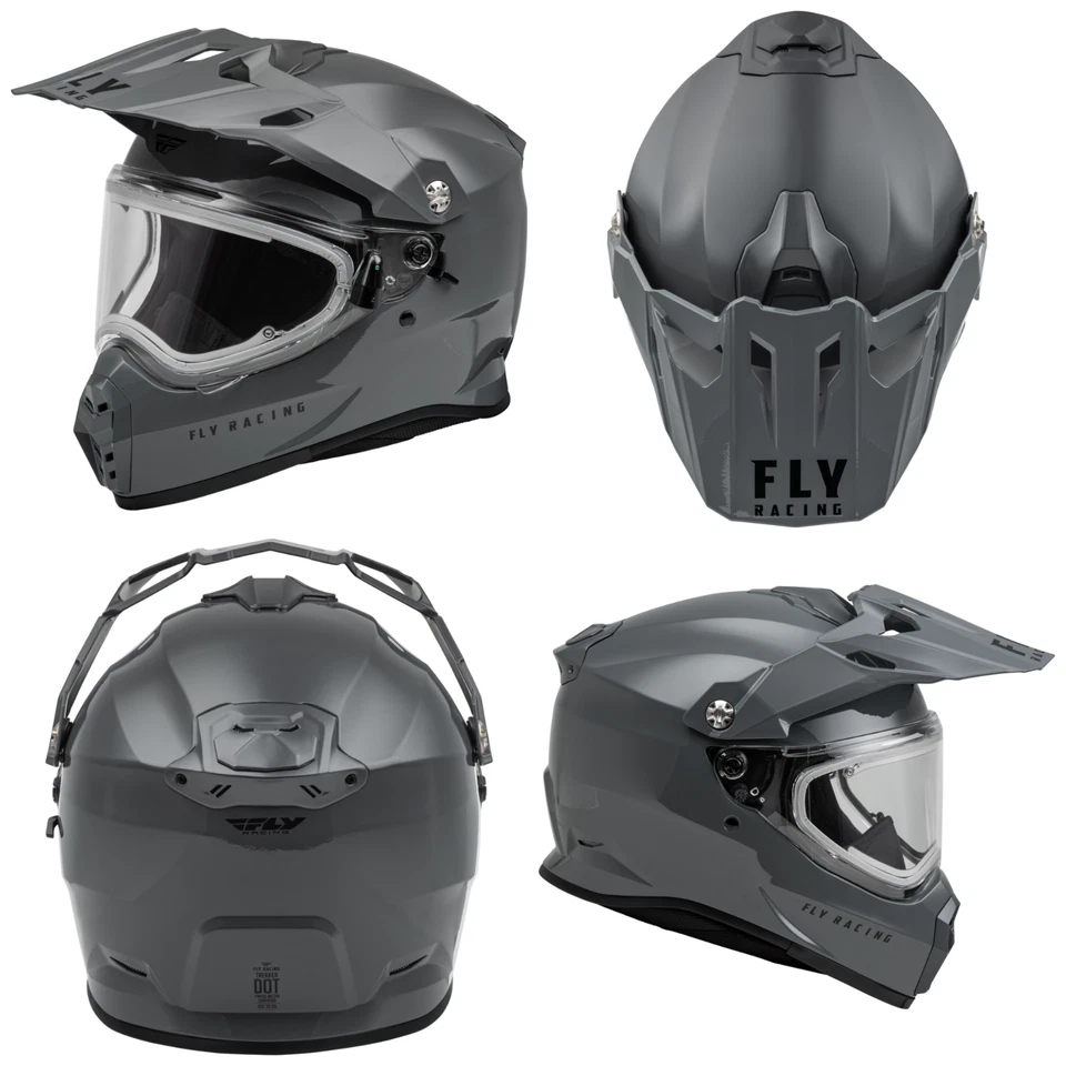 New Fly Racing Trekker Solid Grey Gray Electric Shield DOT ECE Motorcycle Helmet - Image 1 of 4