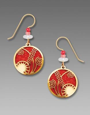 Adajio Earrings Silver Hook Scarlet Red Disc with Gold Plated 'Celestial Overlay - Image 1 of 4