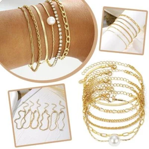 Fashion Rhinestone Crystal Pearl Snake Twist Chain Gold Bracelet For a3d8 GTR3 - Picture 1 of 12