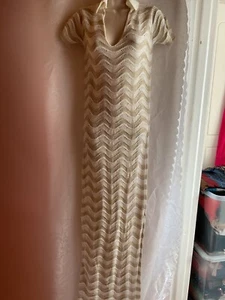 BNWT PRETTY MATERNITY CROCHET WAVE COLLAR LONG (68”)MAXI DRESS SIZE 8 - Picture 1 of 10