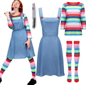 NEW Women's Halloween Doll Clown Chuckie Female Dress Adult Costume Cosplay - Picture 1 of 6