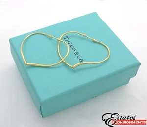 Pair of Tiffany & Co Elsa Peretti 18K Yellow Gold Open Heart Hoop Earrings - Picture 1 of 6