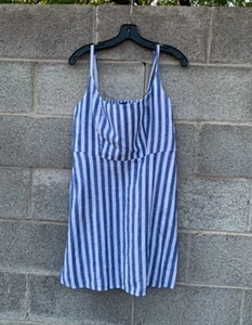 Neu mit Etikett Old Navy Fit and Flare Minikleid Leinenmischung blau weiß gestreift Größe Large - Bild 1 von 13