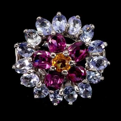 925 Sterling Silver Ring Oval Rhodolite Citrine Tanzanite Gemstone Jewelry 8.5 - Image 1 of 4