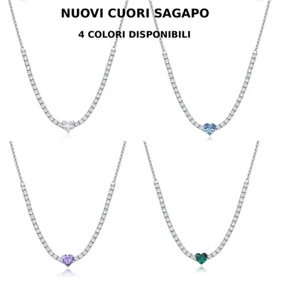 Collana Donna Acciaio Stile Tennis Cuore Zirconi Sagapo Dazzly SDZ147-150 - Immagine 1 di 2