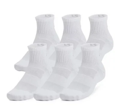 NUEVO 6 Pares UNDER ARMOUR UA Entrenamiento Algodón Calcetines Corte Cuarto Blanco XL 13-16 Foto 1 de 4