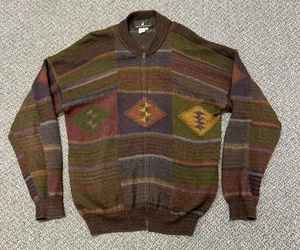 VTG Peruvian Connection Sweater Mens Large 100% Alpaca Wool Full Up Jacket - Picture 1 of 13