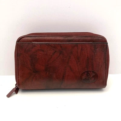 Cartera organizadora vintage Buxton de cuero marrón con doble cremallera alrededor tarjetas monedas Foto 1 de 4