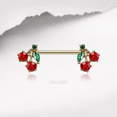 Un par de deliciosas barras de pezón de fruta brillante de cereza Foto 1 de 2