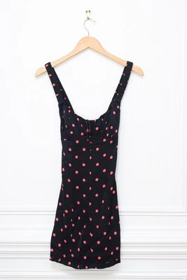 For Love & Lemons Jenny 波尔卡圆点迷你连衣裙黑色和粉红色 S 码派对 Coquette — 第 1/4 张图片