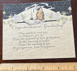 1929 Vintage Card, Graduating, Oil, Candle Green White Flowers Book, - Picture 1 of 2