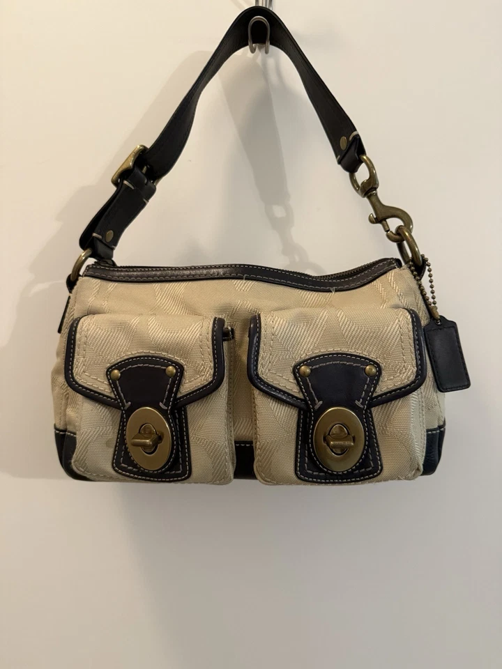 Bolso de Hombro Coach Legacy Cuero Beige y Marrón Doble Bloqueo Giratorio Y2K 13102 Foto 1 de 1