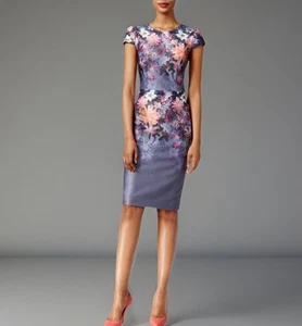 BETSEY JOHNSON Dress Womens Size 6 Lavender Floral Print Short Sleeve Sheath NEW - Picture 1 of 13