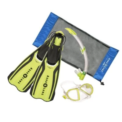 AQUA LUNG AMIKA Tauch-Set Aqualung Gelb mit Tasche Schnorchel Flossen Taucherbrille XS-XL