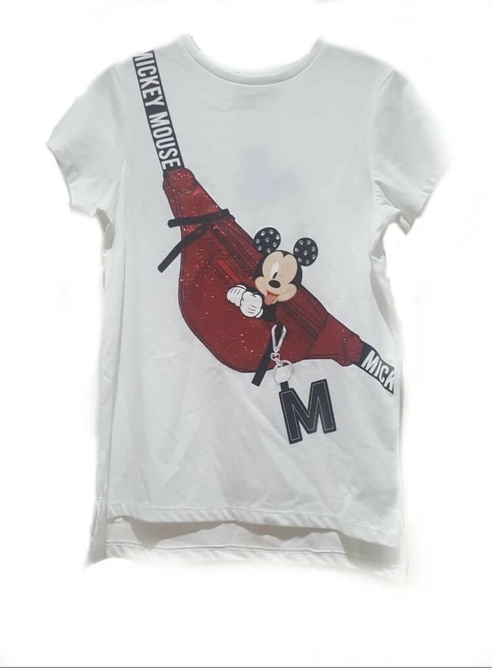 New Disney Mickey Mouse Half Sleeves Tshirt Red Glitter Bump Bag Pattern Primark - Image 1 of 3
