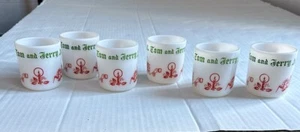 VTG 6 Christmas Egg Nog Hazel Atlas Milk Glass Holiday Mugs Tom & Jerry - Picture 1 of 10