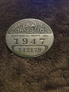 1947 Ohio Registered Chauffeur Metal Badge 142179 - Picture 1 of 2