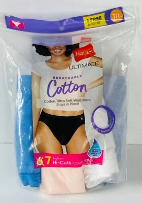NUEVO ABIERTO 4 HANES TRANSPIRABLE ALGODÓN CORTE ALTO BRAGAS ROPA INTERIOR AZUL BLANCO ROSA*TALLA L Foto 1 de 3