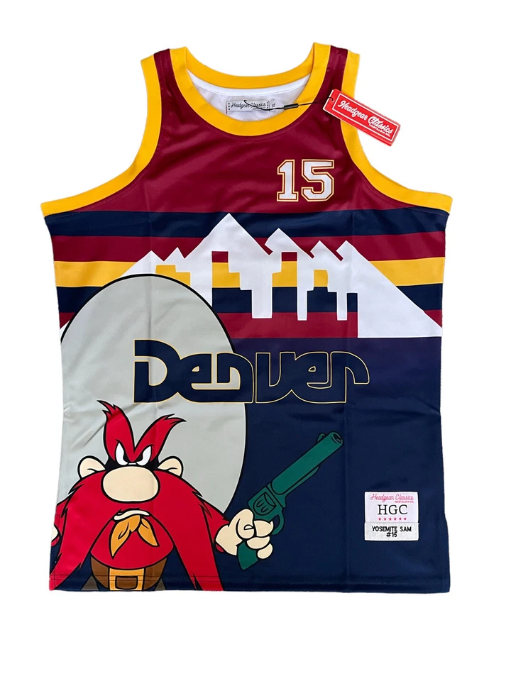 Denver Yosemite Sam Red Blue Basketball Jersey Headgear Classics Men’s Size XL