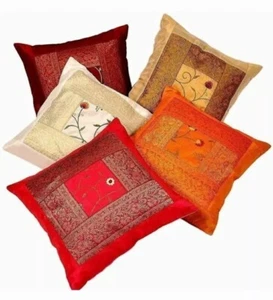 INDIAN Cushion Cover Embroidered Slab Fabric MULTICOLOURED SET OF 5 - Picture 1 of 1