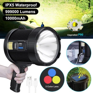 999000LM Handheld Spotlight Searchlight Rechargeable LED Torch Camp Flashlight - Picture 1 of 8