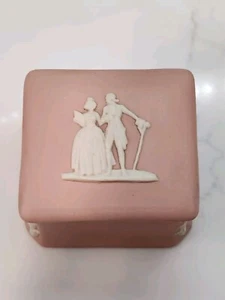 Ecanada Art Pottery Pink Clay Trinket Box W/Lid Bride & Groom Nice - Picture 1 of 12