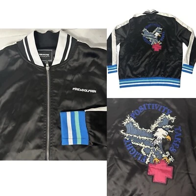 Chaqueta PINK DOLPHIN Hombre XXL Pista Negro Blanco Borde Cuello Simulado Cremallera Completa Foto 1 de 4