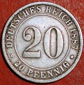 1887 D Germany 20 Pfennig Wilhelm I KM# 9 - Picture 1 of 2